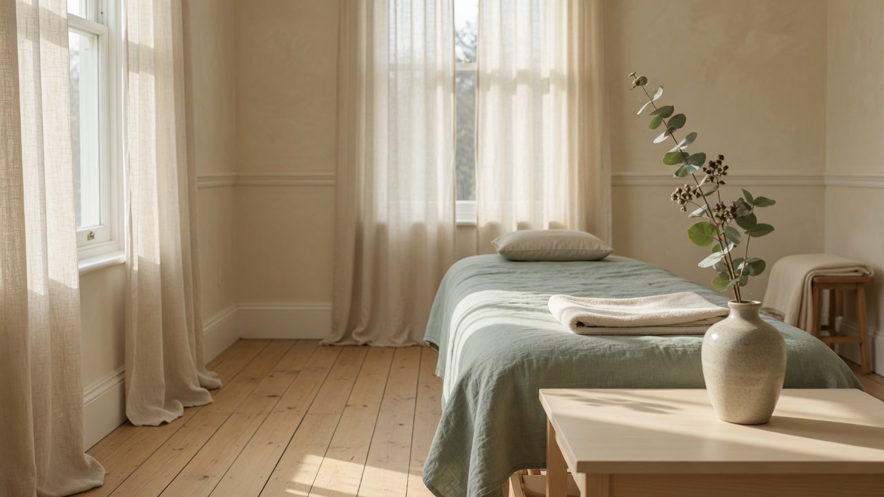 Sunlit treatment room at the Langham Clinic